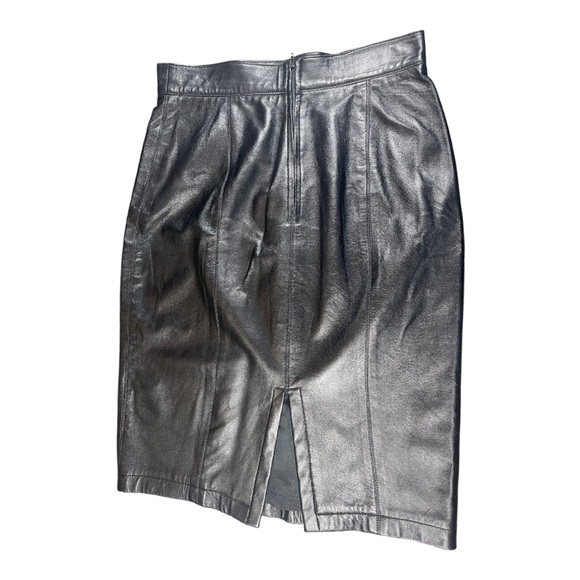 Saks Fifth Avenue black leather pencil skirt 12 - Picture 2 of 6